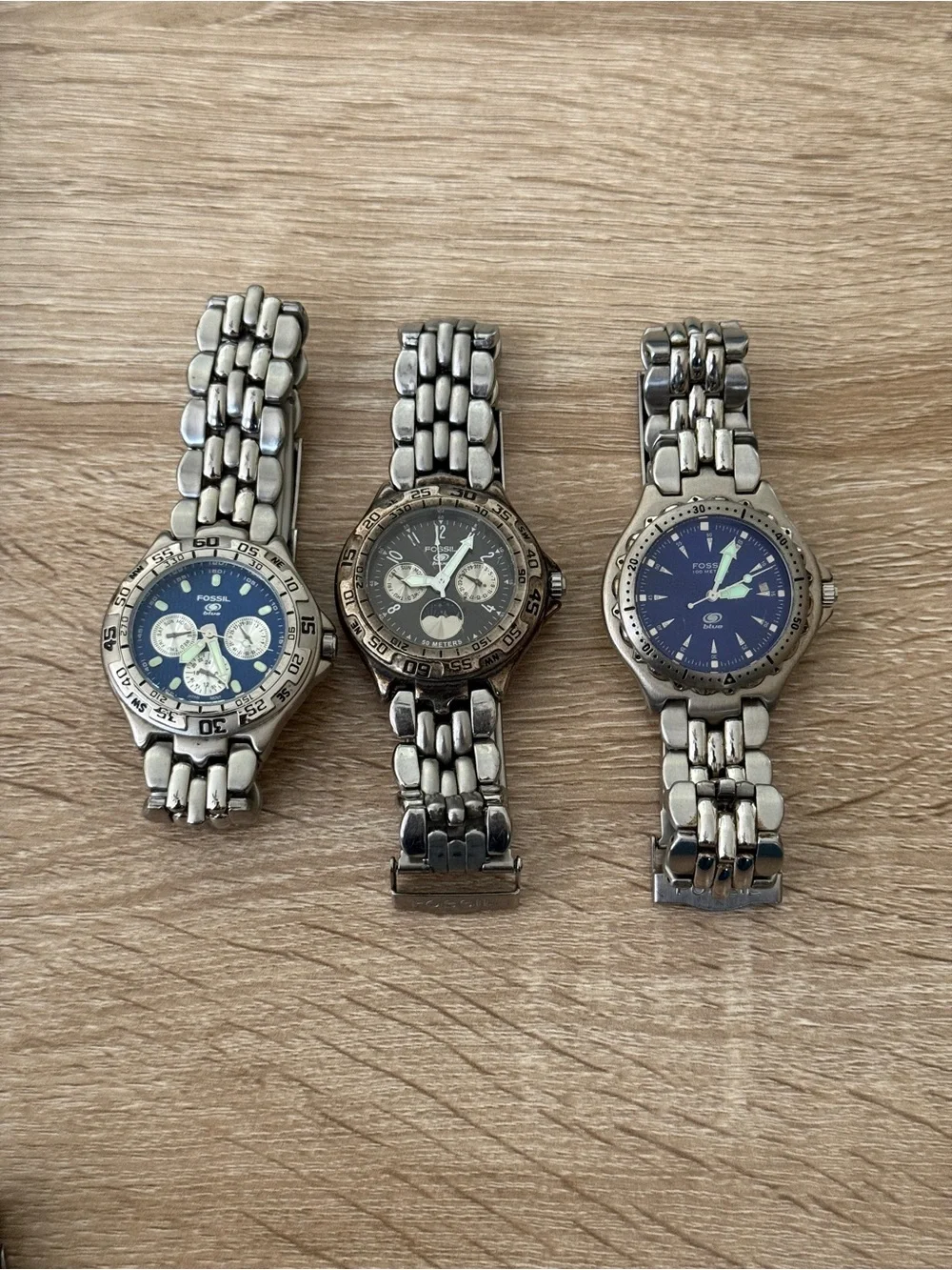 Fossil vintage three blue watch lot